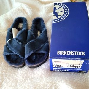 Birkenstock Papillio Daytona shearling navy suede sandals